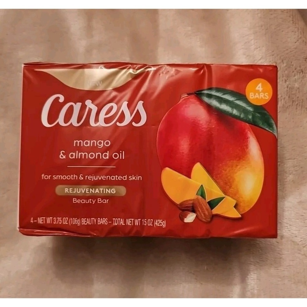 4 pack CARESS MANGO & ALMOND OIL Bar Soap Beauty 3.75oz Each